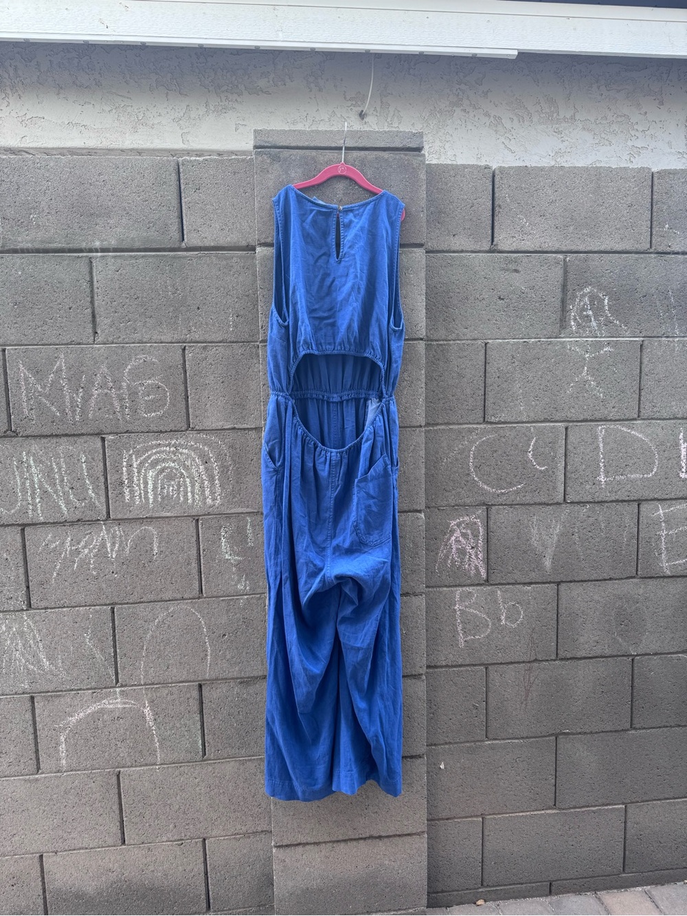 NWT Universal Thread Blue Linen Blend Open Back Jumpsuit Large - Picture 9 of 13